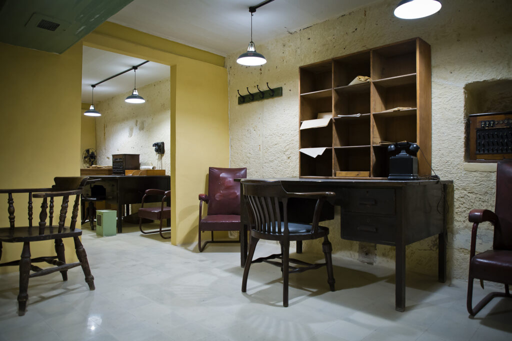 An interior shot of the Lascaris War Rooms, showing an office setup.